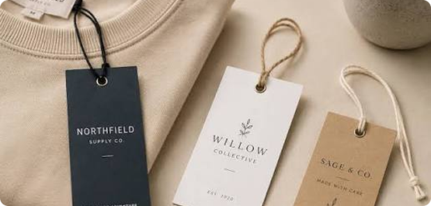 Custom branded hangtags and packaging details